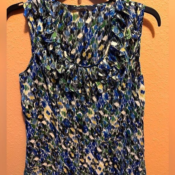 Chadwick’s blue and white fringe blouse - Picture 1 of 7